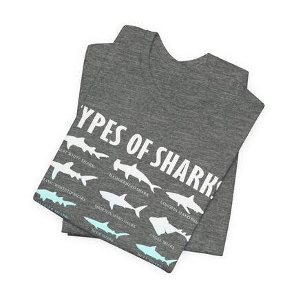 Types of Sharks Graphic Tee — Shark Species Chart T‑Shirt
