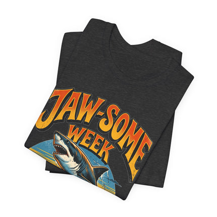 Jaw-some Week Shark T-Shirt — Retro Surf Sunset Graphic Tee