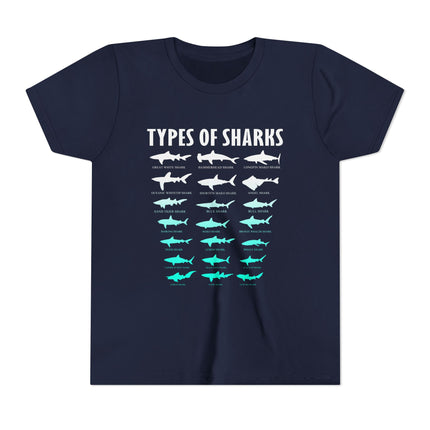 Youth Tee - Types of Sharks Graphic Shirt (Kids’ Marine Life Tee)
