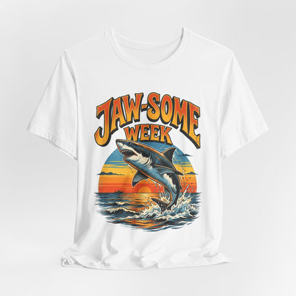 Jaw-some Week Shark T-Shirt — Retro Surf Sunset Graphic Tee