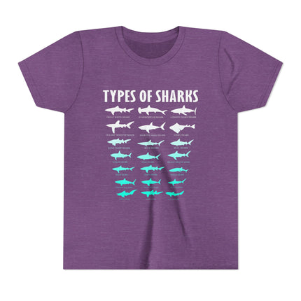 Youth Tee - Types of Sharks Graphic Shirt (Kids’ Marine Life Tee)