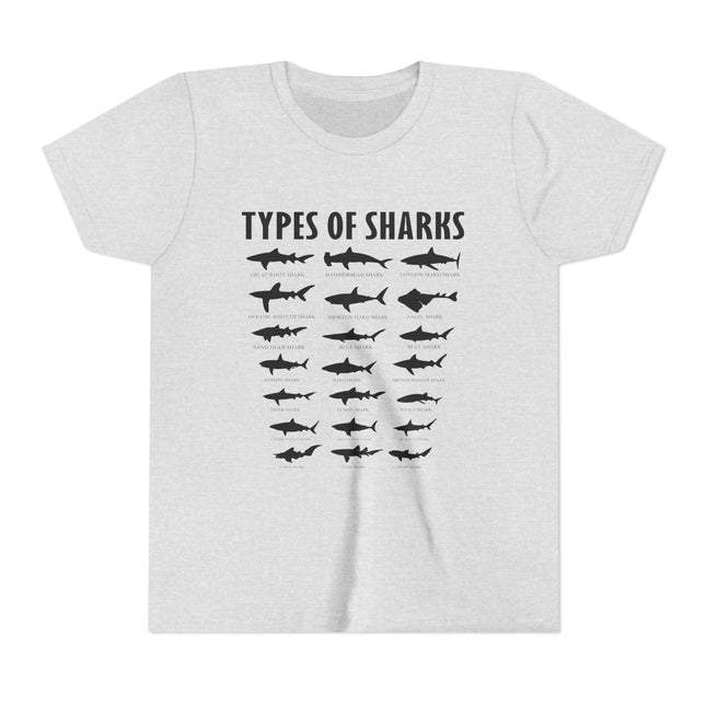 Youth Tee — 'Types of Sharks' Graphic Shark Species T-Shirt for Kids
