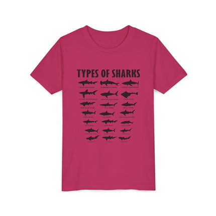Youth Tee — 'Types of Sharks' Graphic Shark Species T-Shirt for Kids