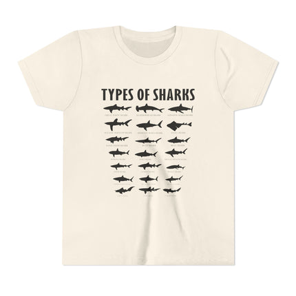Youth Tee — 'Types of Sharks' Graphic Shark Species T-Shirt for Kids