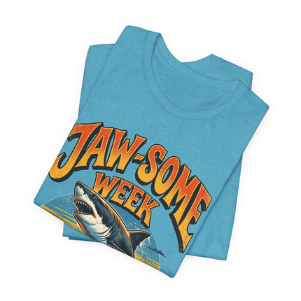Jaw-some Week Shark T-Shirt — Retro Surf Sunset Graphic Tee